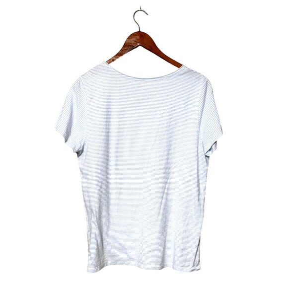 Laura Scott Womens XL Blue Striped Floral Hummingbird V-Neck Tee Short Sleeve Ca - Picture 2 of 6